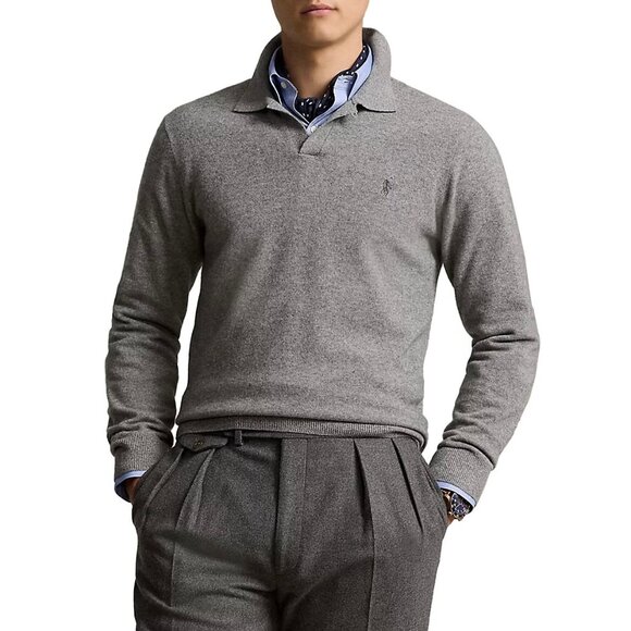 Polo Ralph Lauren Other - Polo Ralph Lauren Men's Open Collar Polo Sweater Fine Wool Knit Pullover Grey XL